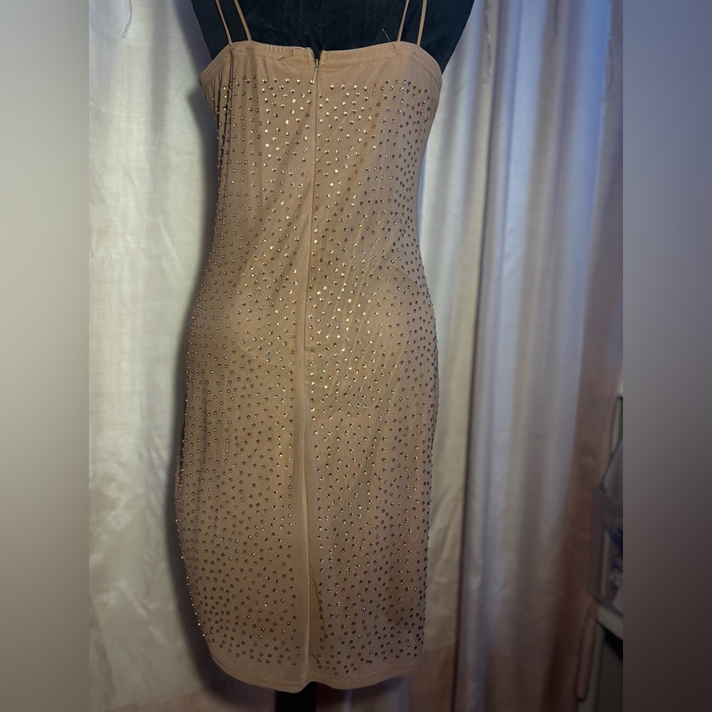 Sexy Nude Dress with rhinestones! Perfect condition, stretchy and fitted!🤎 - Picture 8 of 11
